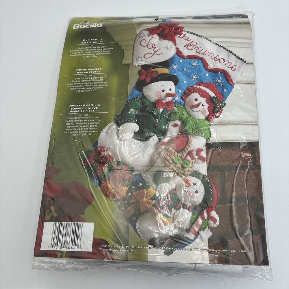 Bucilla Our Family Felt Stocking Kit 18 Inch Snowman Family 86141 DIY Christmas